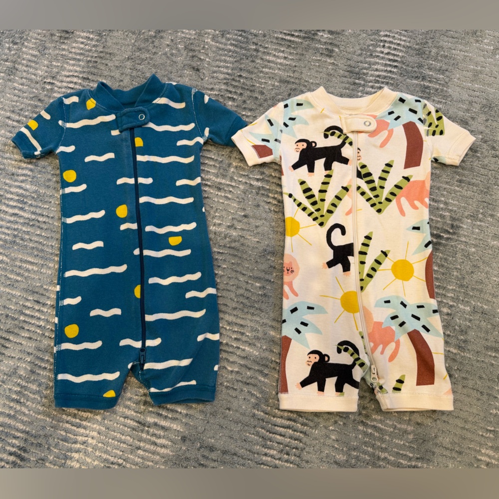 Patterned Kids One Piece Set - Blue and Cream